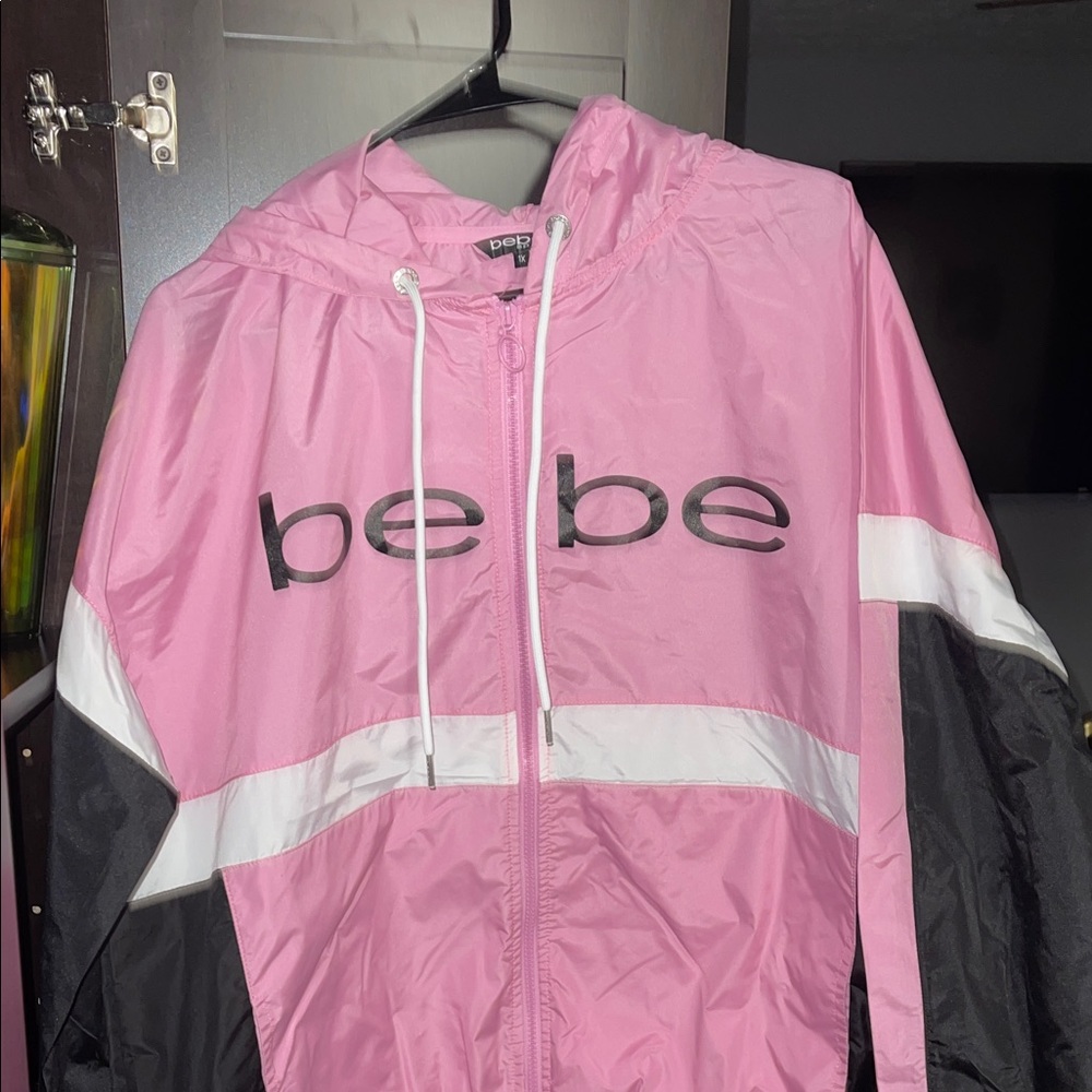 Bebe Pink and Black Bomber Jacket